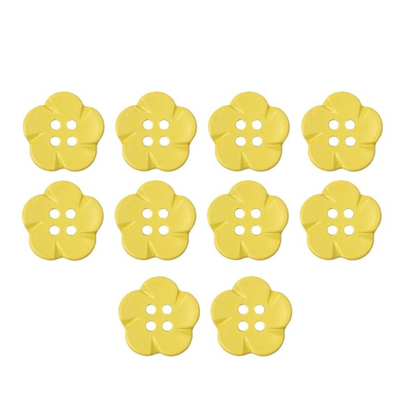 画像1: 四つ穴 フラワーボタン 【イエロー】14mm 10個入り 樹脂 プラスチック 手芸 ハンドメイド 花柄 装飾 きらきらぷんぷん丸 B-1518 (1)