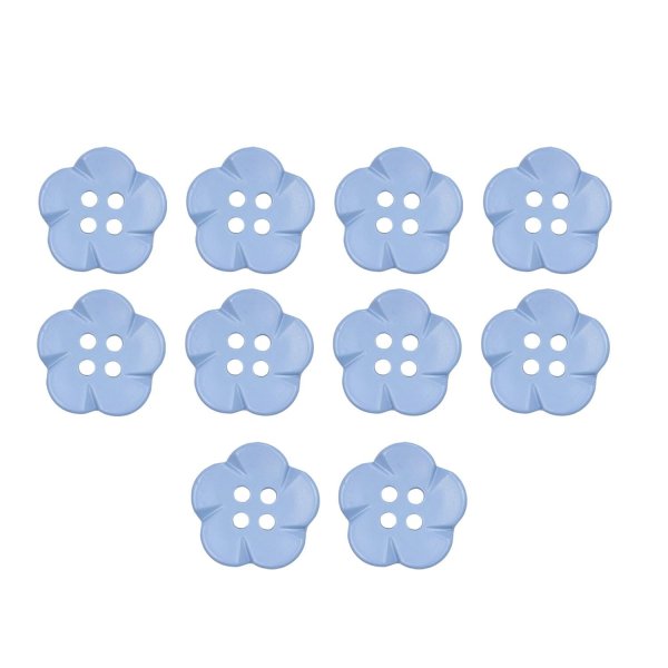 画像1: 四つ穴 フラワーボタン 【ブルー】14mm 10個入り 樹脂 プラスチック 手芸 ハンドメイド 花柄 装飾 きらきらぷんぷん丸 B-1521 (1)
