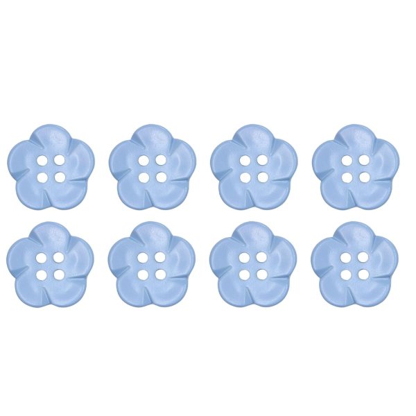画像1: 四つ穴 フラワーボタン 【ブルー】16.5mm 8個入り 樹脂 プラスチック 手芸 ハンドメイド 花柄 装飾 きらきらぷんぷん丸 B-1522 (1)