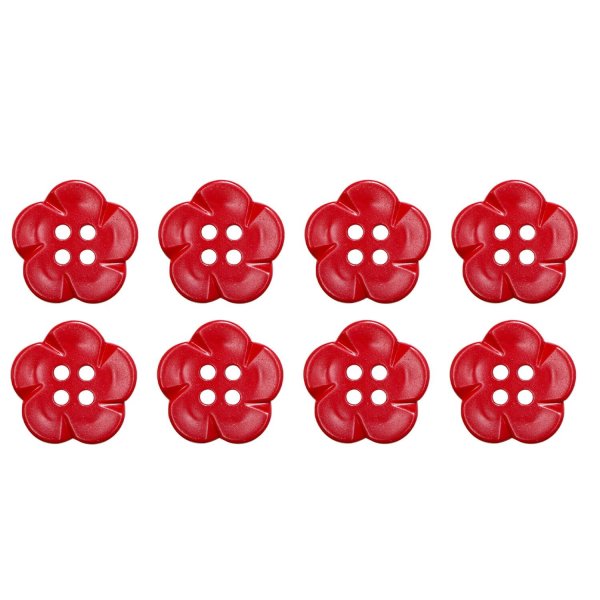 画像1: 四つ穴 フラワーボタン 【レッド】16.5mm 8個入り 樹脂 プラスチック 手芸 ハンドメイド 花柄 装飾 きらきらぷんぷん丸 B-1525 (1)