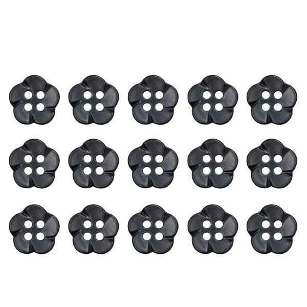 画像1: 四つ穴 フラワーボタン 【ブラック】10.5mm 15個入り 樹脂 プラスチック 手芸 ハンドメイド 花柄 装飾 きらきらぷんぷん丸 B-1526 (1)
