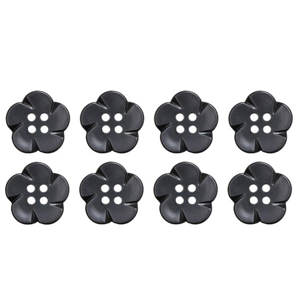 画像1: 四つ穴 フラワーボタン 【ブラック】16.5mm 8個入り 樹脂 プラスチック 手芸 ハンドメイド 花柄 装飾 きらきらぷんぷん丸 B-1528 (1)