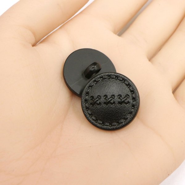 画像5: レザー調 足つきボタン 【ブラック】20.5mm 6個入り 樹脂製 ステッチ風 ハンドメイド 手芸 きらきらぷんぷん丸 B-1530 (5)