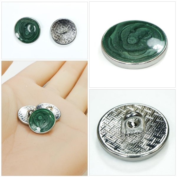 画像5: メタルボタン マーブル柄【グリーン】15mm 10個入 丸型 足つき 飾り 手芸 服飾 付け替え きらきらぷんぷん丸 B-1556 (5)