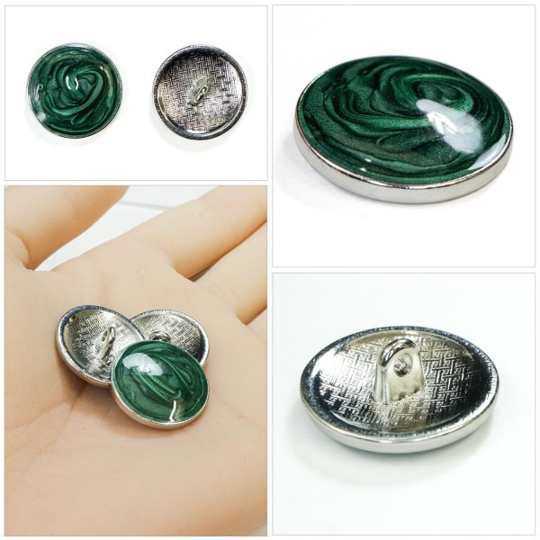 画像5: メタルボタン マーブル柄【グリーン】20mm 8個入 丸型 足つき 飾り 手芸 服飾 付け替え きらきらぷんぷん丸 B-1557 (5)