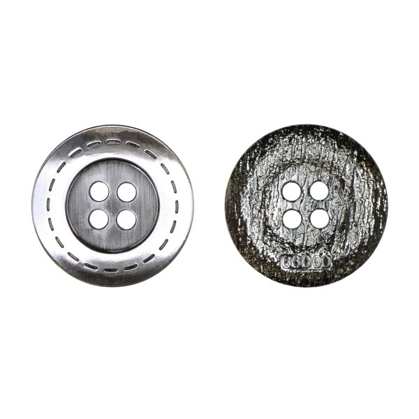 画像1: メタルボタン 破線模様【シルバー】22.5mm 6個入 丸型 4穴 合金 手芸 洋裁 付け替え きらきらぷんぷん丸 B-1569 (1)