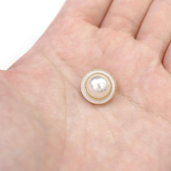 画像6: パールボタン 装飾 【ゴールド 白フチ】 ホワイト 白 パール 10個入り 【15mm】ビジュー 飾り 縫製 袖口 きらきらぷんぷん丸 B-158 (6)
