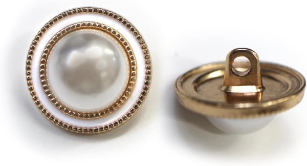 画像1: パールボタン 装飾 【ゴールド 白フチ】 ホワイト 白 パール 8個入り 【18mm】ビジュー 飾り 縫製 袖口 きらきらぷんぷん丸 B-159 (1)