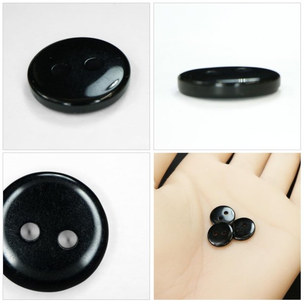 画像5: 樹脂ボタン フラットタイプ 二つ穴【ブラック】11.5mm 15個入 丸型 シンプル 手芸 服飾 付け替え きらきらぷんぷん丸 B-1599 (5)