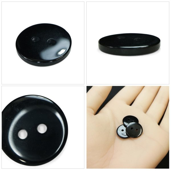 画像5: 樹脂ボタン フラットタイプ 二つ穴【ブラック】15mm 10個入 丸型 シンプル 手芸 服飾 付け替え きらきらぷんぷん丸 B-1600 (5)