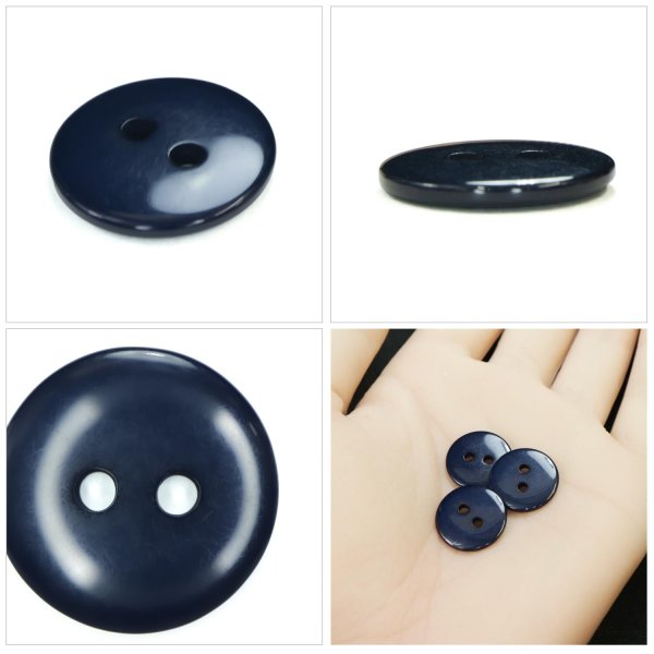 画像5: 樹脂ボタン フラットタイプ 二つ穴【ネイビー】15mm 10個入 丸型 シンプル 手芸 服飾 付け替え きらきらぷんぷん丸 B-1608 (5)