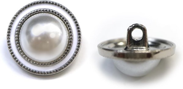 画像1: パールボタン 装飾 【シルバー 白フチ】 ホワイト 白 パール 8個入り 【18mm】ビジュー 飾り 縫製 袖口 きらきらぷんぷん丸 B-161 (1)