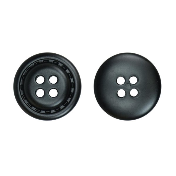 画像1: レザー調ボタン【ブラック】18mm 10個入 四つ穴 ステッチ風 丸型 手芸 服飾 付け替え きらきらぷんぷん丸 B-1624 (1)