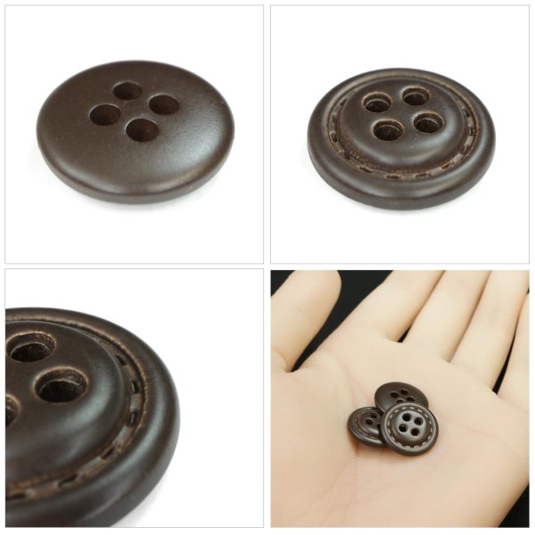 画像5: レザー調ボタン【ブラウン】15mm 10個入 四つ穴 ステッチ風 丸型 手芸 服飾 付け替え きらきらぷんぷん丸 B-1626 (5)