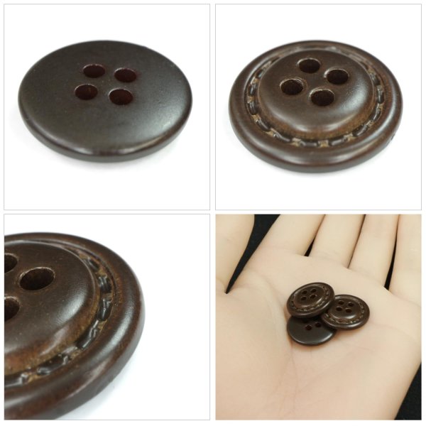 画像5: レザー調ボタン【ブラウン】18mm 10個入 四つ穴 ステッチ風 丸型 手芸 服飾 付け替え きらきらぷんぷん丸 B-1627 (5)