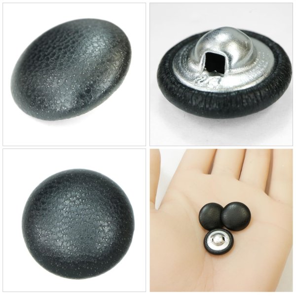 画像5: くるみボタン レザー調【ブラック】15mm 10個入 丸型 足つき シボ感 手芸 服飾 付け替え ボタンマート B-1629 (5)
