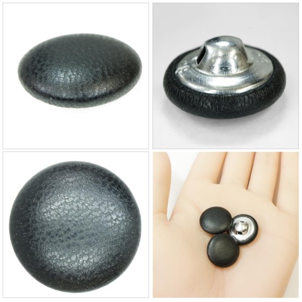 画像5: くるみボタン レザー調【ブラック】18mm 8個入 丸型 足つき シボ感 手芸 服飾 付け替え ボタンマート B-1630 (5)