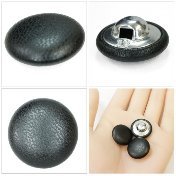 画像5: くるみボタン レザー調【ブラック】20mm 6個入 丸型 足つき シボ感 手芸 服飾 付け替え ボタンマート B-1631 (5)