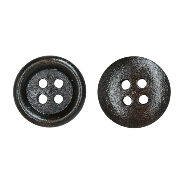 画像1: ウッドボタン【ダークブラウン】15mm 10個入 丸型 四つ穴 ラウンドリム 木製 手芸 服飾 付け替え きらきらぷんぷん丸 B-1663 (1)