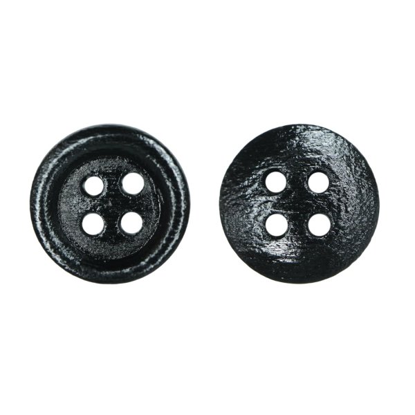 画像1: ウッドボタン【ブラック】11.5mm 15個入 丸型 四つ穴 ラウンドリム 木製 手芸 服飾 付け替え きらきらぷんぷん丸 B-1666 (1)