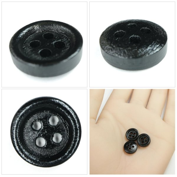 画像5: ウッドボタン【ブラック】11.5mm 15個入 丸型 四つ穴 ラウンドリム 木製 手芸 服飾 付け替え きらきらぷんぷん丸 B-1666 (5)