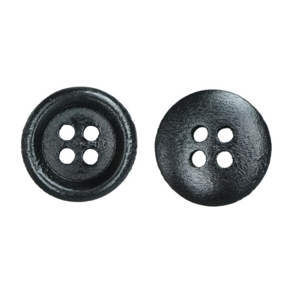 画像1: ウッドボタン【ブラック】15mm 10個入 丸型 四つ穴 ラウンドリム 木製 手芸 服飾 付け替え きらきらぷんぷん丸 B-1667 (1)