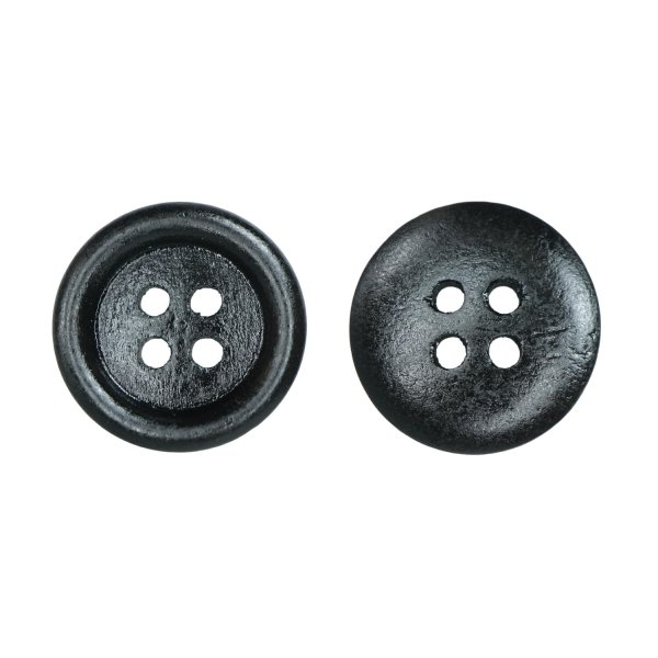 画像1: ウッドボタン【ブラック】18mm 8個入 丸型 四つ穴 ラウンドリム 木製 手芸 服飾 付け替え きらきらぷんぷん丸 B-1668 (1)