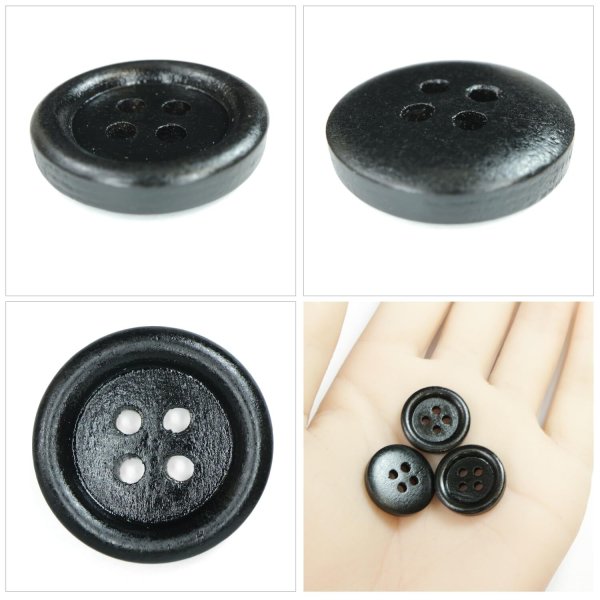 画像5: ウッドボタン【ブラック】18mm 8個入 丸型 四つ穴 ラウンドリム 木製 手芸 服飾 付け替え きらきらぷんぷん丸 B-1668 (5)