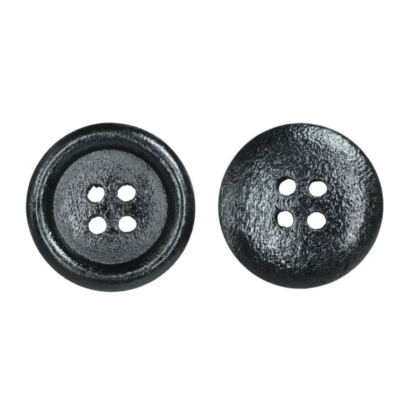 画像1: ウッドボタン【ブラック】20mm 6個入 丸型 四つ穴 ラウンドリム 木製 手芸 服飾 付け替え きらきらぷんぷん丸 B-1669 (1)