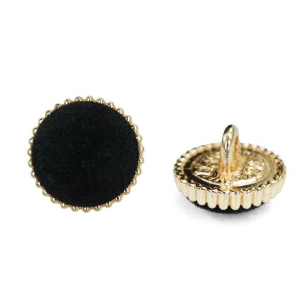 画像1: フロッキーボタン【ブラック】12.5mm 10個入 丸型 足つき ゴールド縁 手芸 服飾 付け替え ボタンマート B-1767 (1)