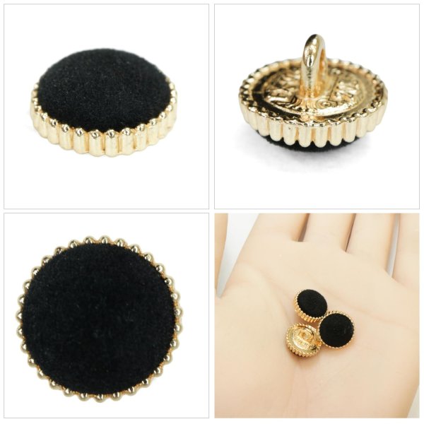 画像5: フロッキーボタン【ブラック】12.5mm 10個入 丸型 足つき ゴールド縁 手芸 服飾 付け替え ボタンマート B-1767 (5)