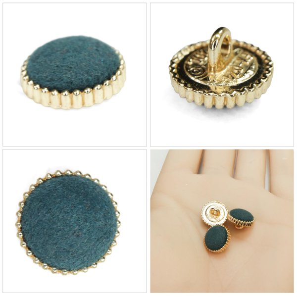 画像5: フロッキーボタン【ネイビー】12.5mm 10個入 丸型 足つき ゴールド縁 手芸 服飾 付け替え ボタンマート B-1768 (5)