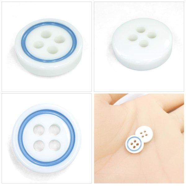 画像5: 四つ穴樹脂ボタン【ホワイト&ブルー】11.5mm 10個入 丸型 ツートン 手芸 服飾 付け替え ボタンマート B-1771 (5)