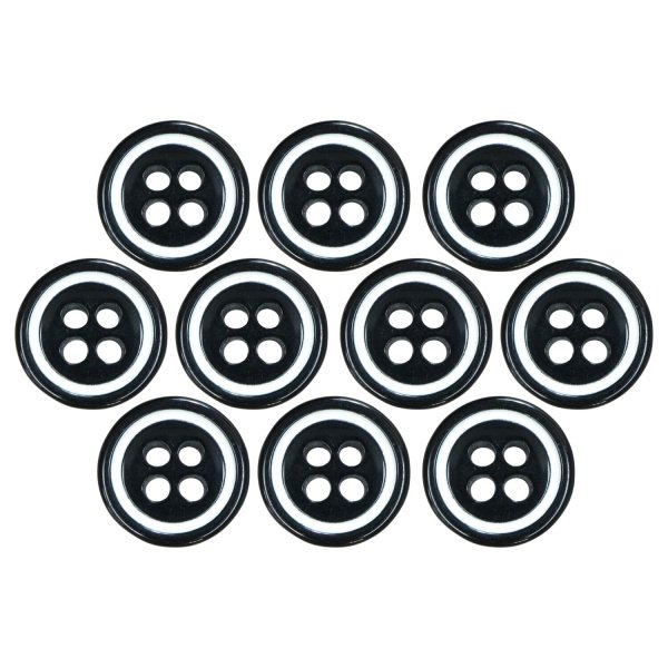 画像1: 四つ穴樹脂ボタン【ブラック&ホワイト】11.5mm 10個入 丸型 ツートン 手芸 服飾 付け替え ボタンマート B-1773 (1)