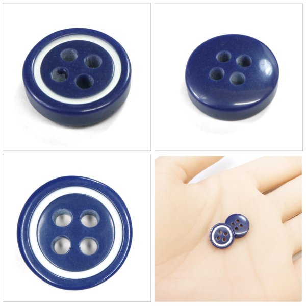 画像5: 四つ穴樹脂ボタン【ネイビー&ホワイト】11.5mm 10個入 丸型 ツートン 手芸 服飾 付け替え ボタンマート B-1775 (5)