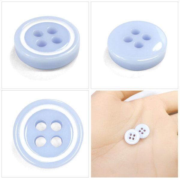 画像5: 四つ穴樹脂ボタン【ライトブルー&ホワイト】11.5mm 10個入 丸型 ツートン 手芸 服飾 付け替え ボタンマート B-1777 (5)