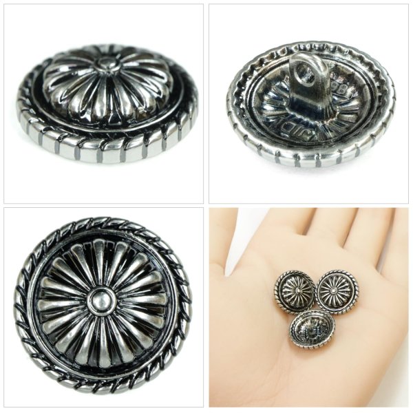 画像6: メタルボタン サンバースト コンチョ風【シルバー】18mm 8個入 丸型 足つき アンティーク 手芸 服飾 付け替え きらきらぷんぷん丸 B-1785 (6)