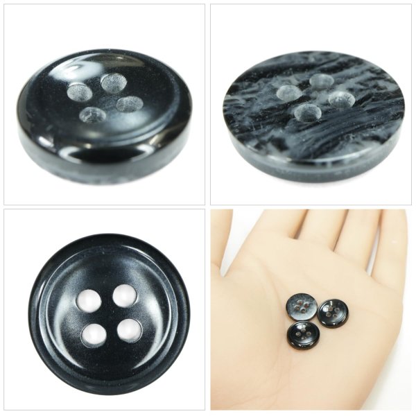 画像5: シェル調樹脂ボタン【ブラック】12.5mm 12個入 丸型 四つ穴 くぼみデザイン 手芸 服飾 付け替え ボタンマート B-1788 (5)