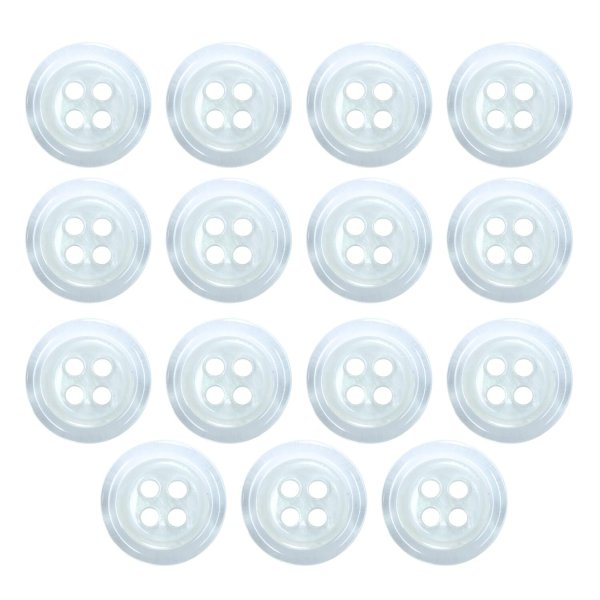 画像1: 樹脂ボタン シェル調【ホワイト】11.5mm 15個入 丸型 四つ穴 クリアリム 手芸 服飾 付け替え ボタンマート B-1798 (1)