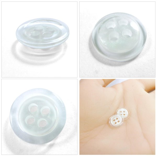画像5: 樹脂ボタン シェル調【ホワイト】11.5mm 15個入 丸型 四つ穴 クリアリム 手芸 服飾 付け替え ボタンマート B-1798 (5)