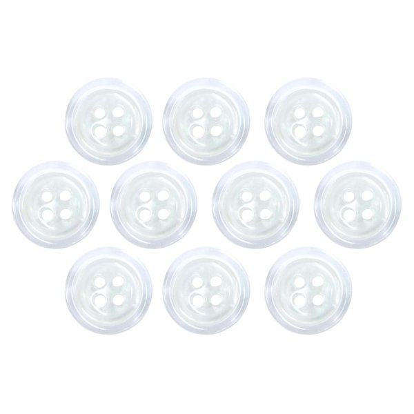 画像1: 樹脂ボタン シェル調【ホワイト】15mm 10個入 丸型 四つ穴 クリアリム 手芸 服飾 付け替え ボタンマート B-1799 (1)