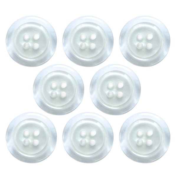 画像1: 樹脂ボタン シェル調【ホワイト】18mm 8個入 丸型 四つ穴 クリアリム 手芸 服飾 付け替え ボタンマート B-1800 (1)