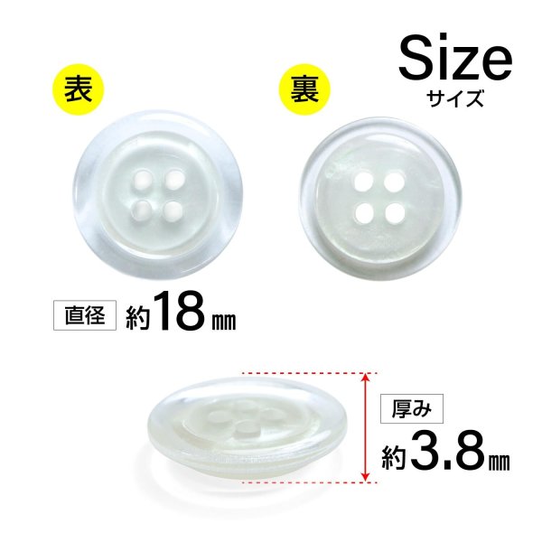 画像2: 樹脂ボタン シェル調【ホワイト】18mm 8個入 丸型 四つ穴 クリアリム 手芸 服飾 付け替え ボタンマート B-1800 (2)