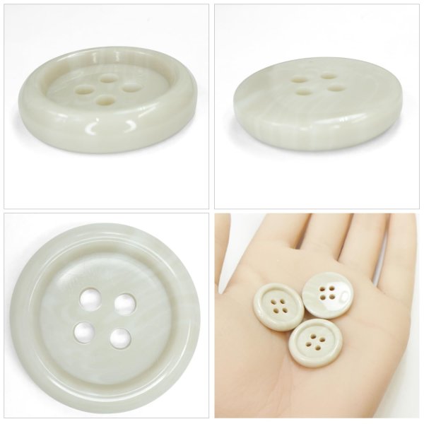 画像5: 樹脂ボタン マーブル調【アイボリー】20mm 8個入 四つ穴 リムあり 手芸 服飾 付け替え ボタンマート B-1814 (5)