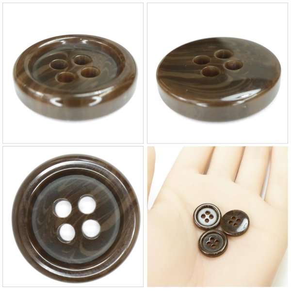 画像5: 樹脂ボタン マーブル調【ブラウン】15mm 10個入 四つ穴 リムあり 手芸 服飾 付け替え ボタンマート B-1815 (5)