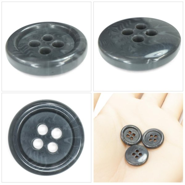 画像5: 樹脂ボタン マーブル調【グレー】15mm 10個入 四つ穴 リムあり 手芸 服飾 付け替え ボタンマート B-1819 (5)