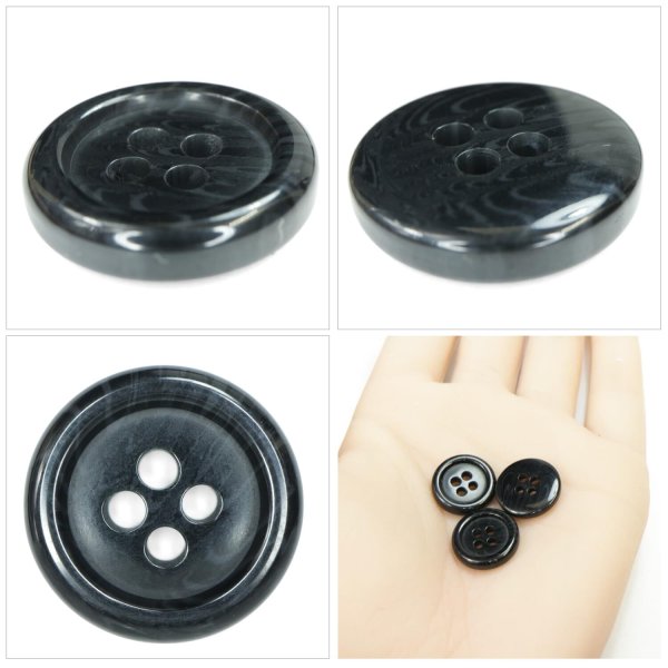 画像5: 樹脂ボタン マーブル調【ブラック】15mm 10個入 四つ穴 リムあり 手芸 服飾 付け替え ボタンマート B-1821 (5)