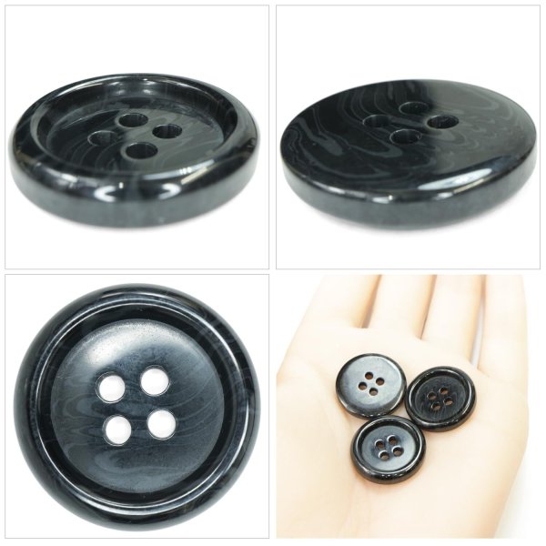 画像5: 樹脂ボタン マーブル調【ブラック】20mm 8個入 四つ穴 リムあり 手芸 服飾 付け替え ボタンマート B-1822 (5)