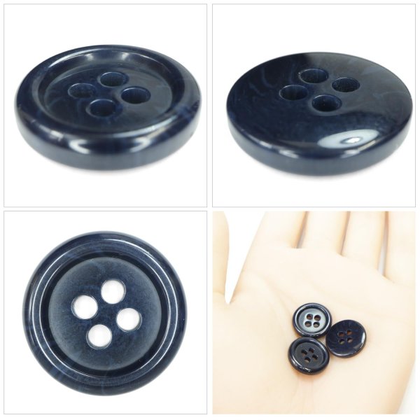 画像5: 樹脂ボタン マーブル調【ネイビー】15mm 10個入 四つ穴 リムあり 手芸 服飾 付け替え ボタンマート B-1823 (5)