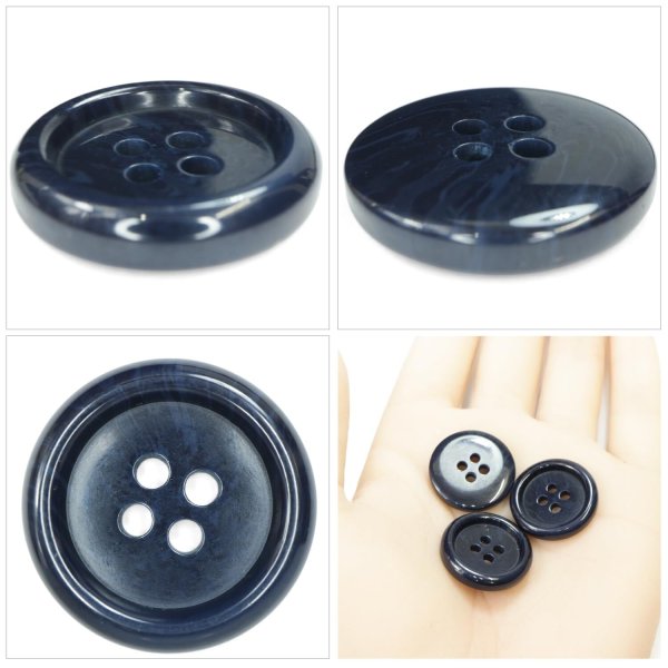 画像5: 樹脂ボタン マーブル調【ネイビー】20mm 8個入 四つ穴 リムあり 手芸 服飾 付け替え ボタンマート B-1824 (5)